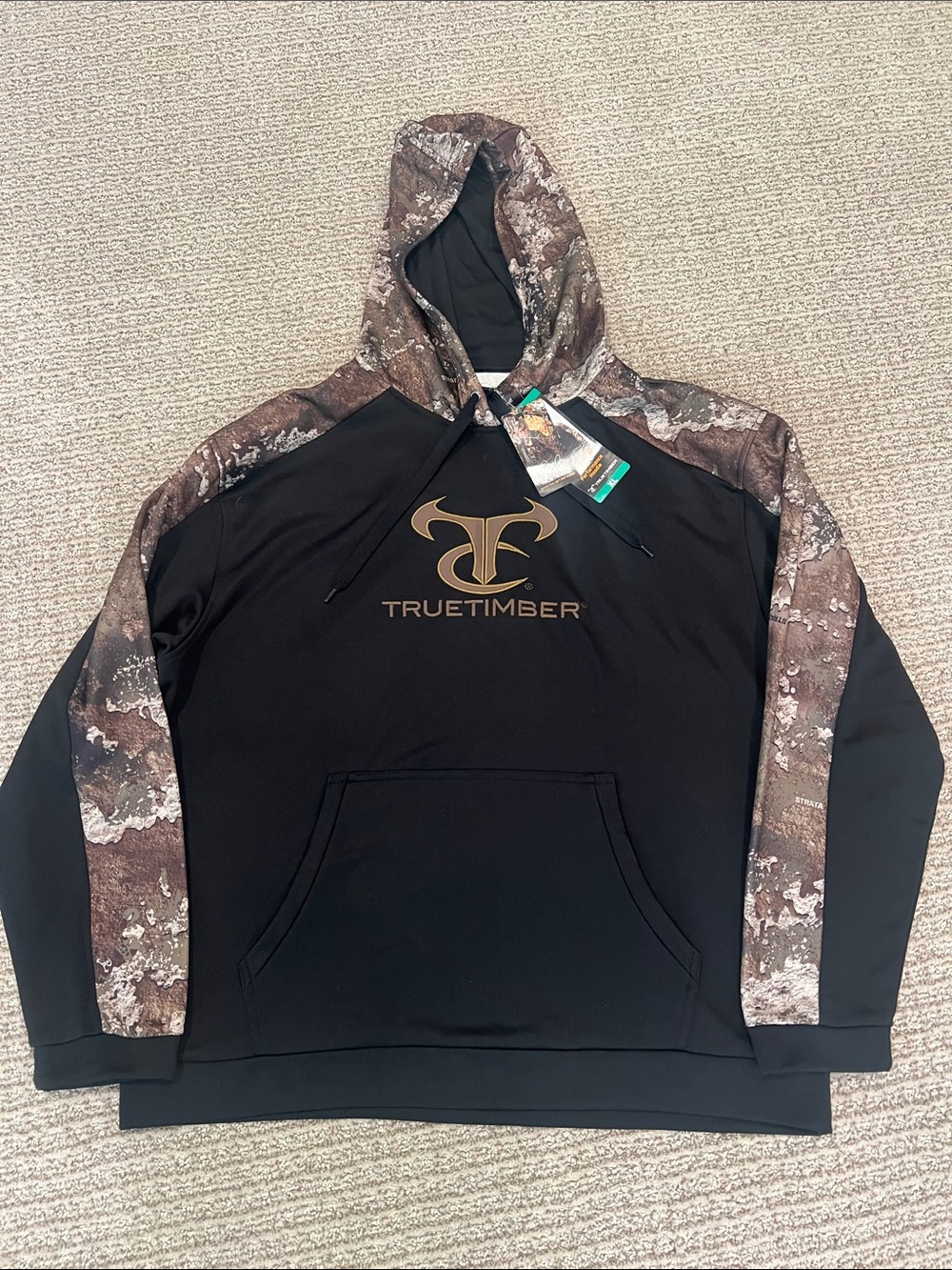 TrueTimber Men’s Black Hoodie with Brown Camo Accents